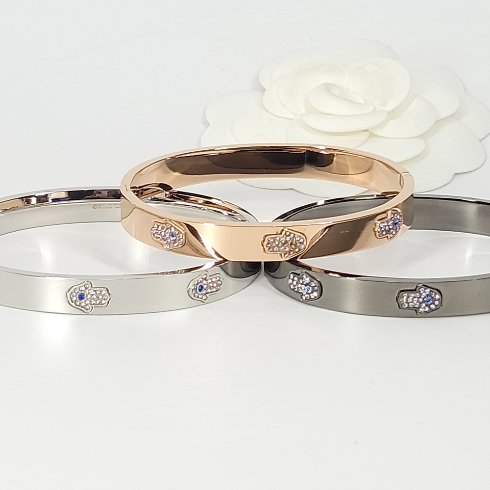 NEW Hamsa Pave CZ Stainless Steel Bangle Bracelet - Picture 10 of 10